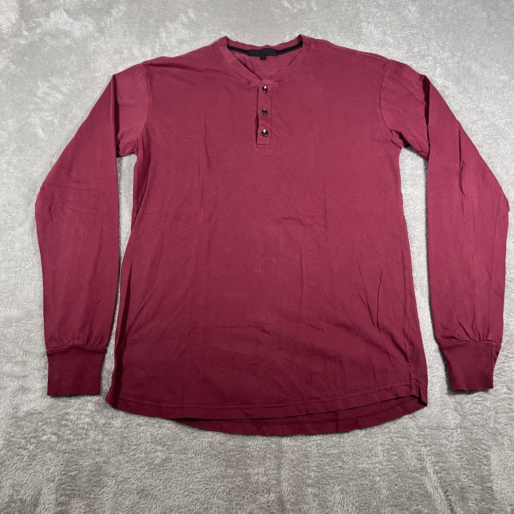 Cadogan Los Angeles Long‎ Sleeve Henley Mens Small Burgundy Cotton Tee